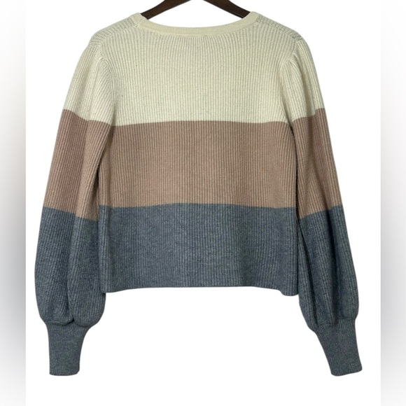 Lulus Trio-Tone Colorblock Ribbed Sweater Size M Long Balloon Sleeve Cozy Winter - Picture 7 of 9